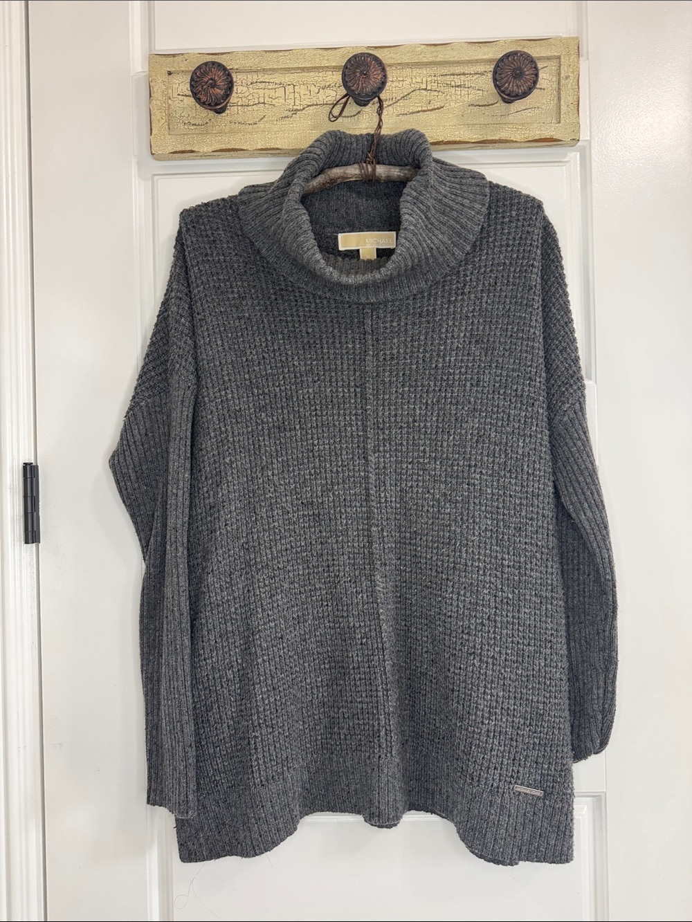 💕 MICHAEL KORS Charcoal Gray Ribbed Turtleneck Pullover Sweater ✨